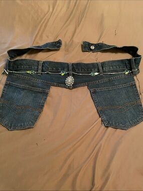 Handmade Denim Pocket Belt  Decorative Chain and AB brooch 46 inches